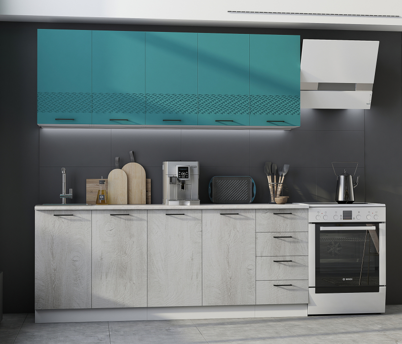 Кухонные гарнитуры, Кухня Лагуна 2,0 м Морская волна/Дуб седой МДФ