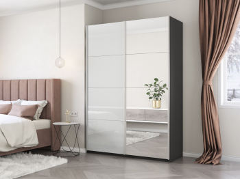 Шкаф-купе Прайм 2х дверный Зеркало/Белый Глянец 120х57х230