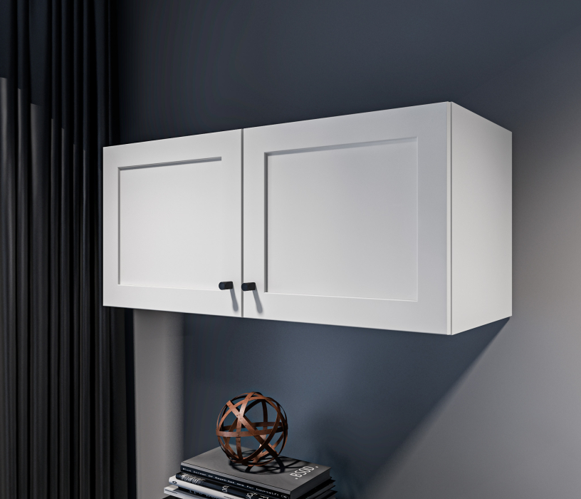 Настенные полки, Твин СБ-3384 Полка Белая с глухими фасадами